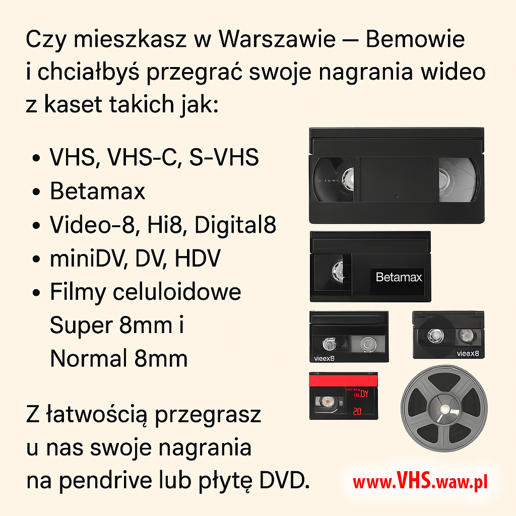 Przegrywanie kaset wideo Bemowo Warszawa i inne dzielnice